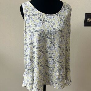 LOFT Floral Print Tank Top - White and Yellow